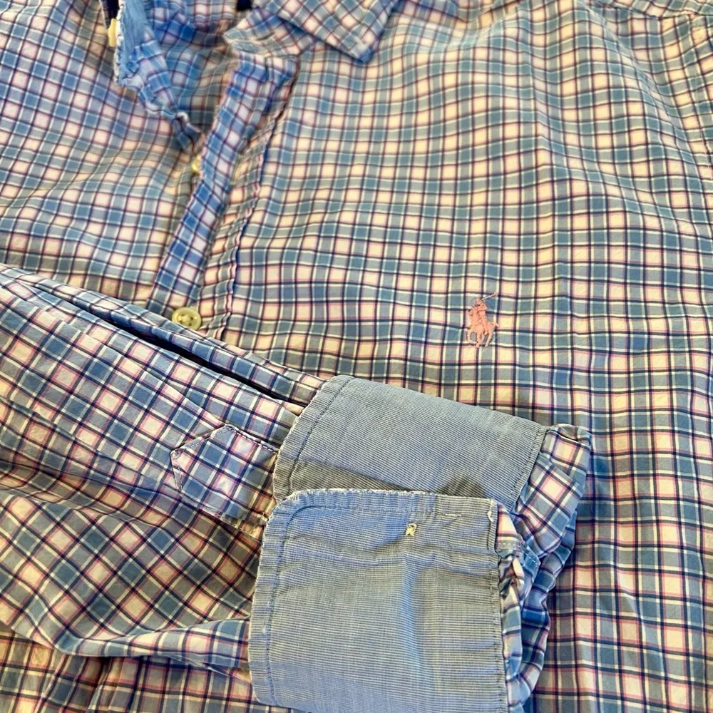 Polo by Ralph Lauren Blue and White Checked Button-Down Shirt